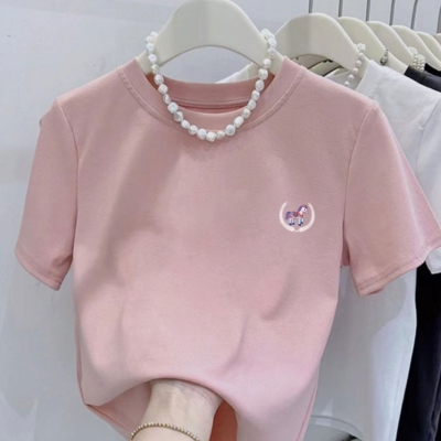 纯棉短袖t恤女麦穗小马印花正肩显瘦小个子正肩潮流洋气上衣