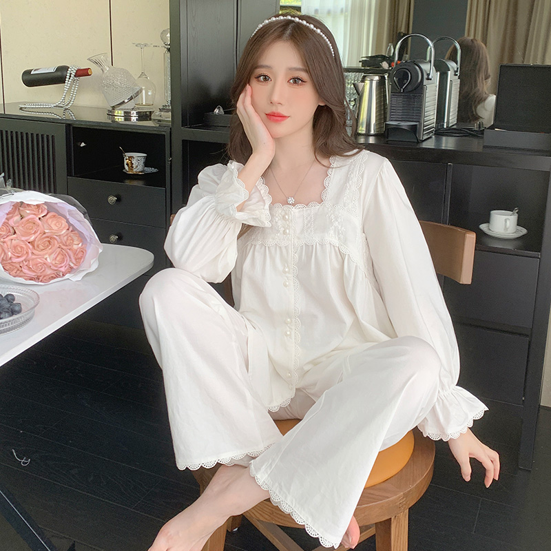 睡衣女春秋长袖甜美可爱公主y风方领两件套装可外穿开衫家居服