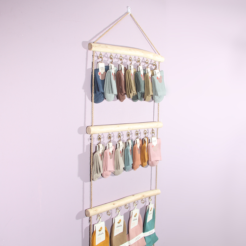 创意袜子展示架上墙n挂壁式袜架服装店挂墙货架原木饰品收纳架