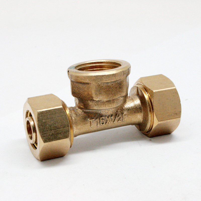 天一 金牛 铝塑管等卡套式内丝三通 1216X1/2 T内牙铝塑管管件接