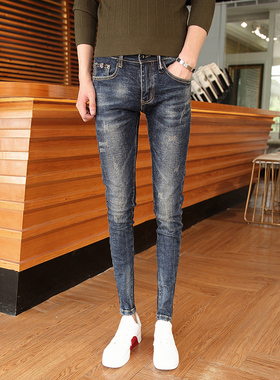 春季牛仔长裤男士2021新款修身韩版网红紧身弹力Y小脚裤子潮流