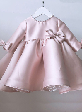 宝宝周岁礼服婴儿高端生日公主裙女孩钢琴演出服S花童粉色礼服秋