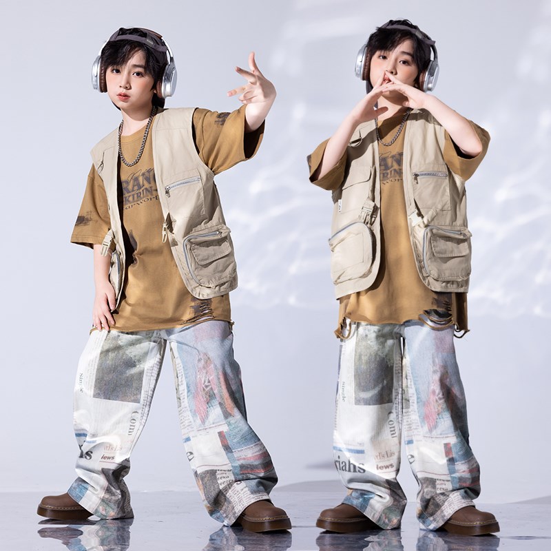 街舞儿童潮服沙丘废土风走秀hiphop架J子鼓演出服男童嘻哈酷帅套