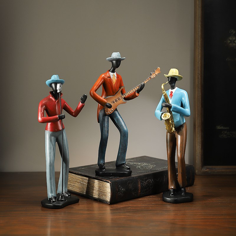 复古乐队人物家居酒o柜装饰品书架书房萨克斯工艺品摆设咖啡厅摆