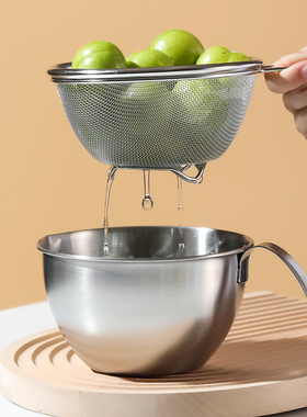 迷你沥水篮304不锈钢料理盆厨房打蛋小碗淘米过滤盆漏T碗套装.808