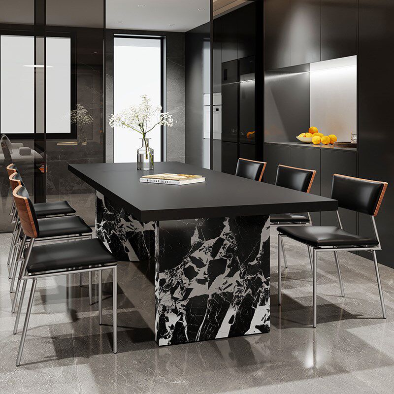 意式简约复古包j豪斯风岩板餐桌椅组合大户型岛台茶桌长方形设计