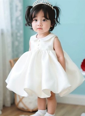 女宝宝周岁抓周礼服20q25新款夏装白色花童礼服洋派蓬蓬公主裙子