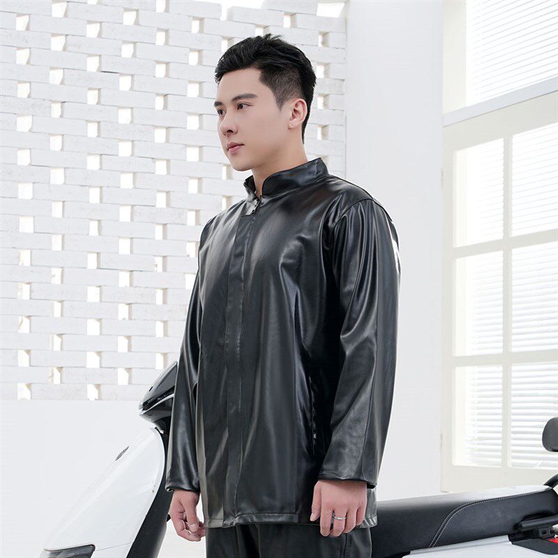 干活穿皮衣中老年男士劳保防水皮裤宽松工作M服套装防油耐脏皮外