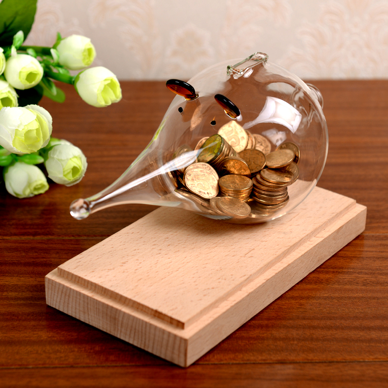 创意新款老鼠存透明储蓄罐储钱C罐玻璃工艺品家居摆件生日礼物