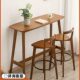 休闲阳台窄墙长条桌靠吧台椅简约现代实木家用吧台桌桌椅组合高脚
