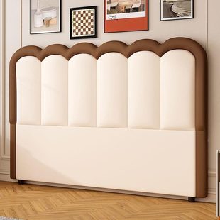 奶油风实木主卧床头板单买简约软包床屏 波浪涟漪单独床头新款