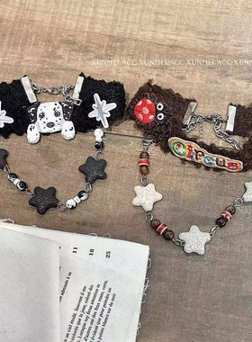 黑白小狗女闺蜜配饰小众设计感冷淡风高级感甜酷辣妹复古个性项链