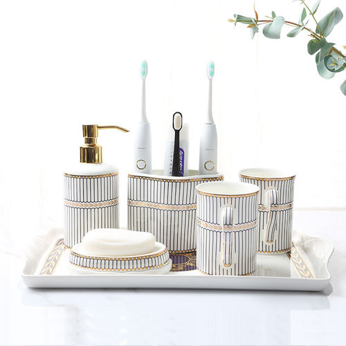 欧式卫浴洗漱用品套装轻奢陶瓷五件套骨瓷卫生间浴室牙刷牙漱口杯