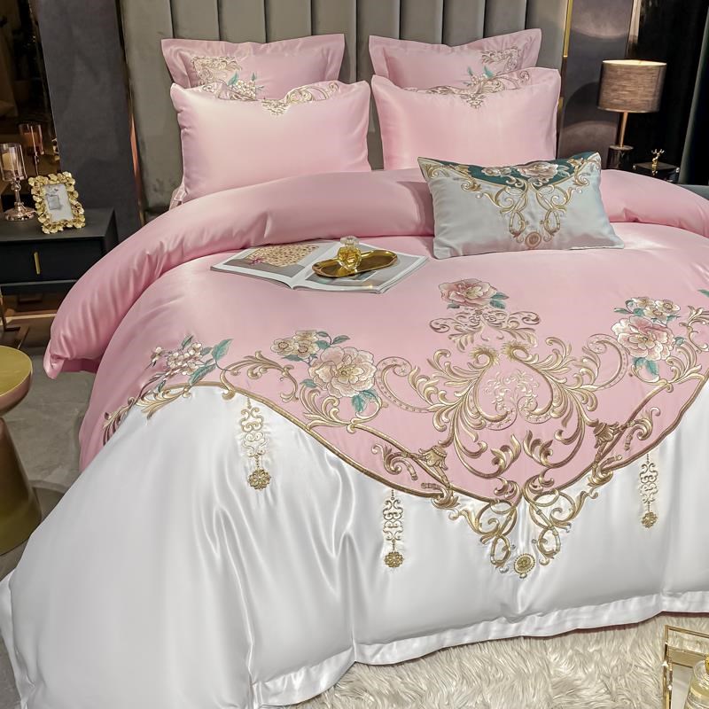 法式冰丝四件套全棉100高档被套全棉床单亲肤裸Q睡真丝夏床上用品