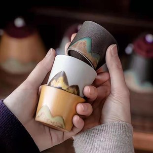 粗陶远山品茗杯功夫茶具家M用茶杯单杯茶碗主人杯茶盏 YUEDIRONG