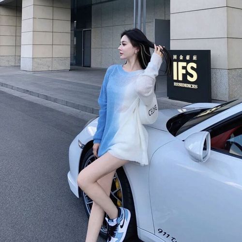 2025早春冷淡风软奶渐变晕染针织毛衣女慵懒风宽松显瘦中长款卫衣