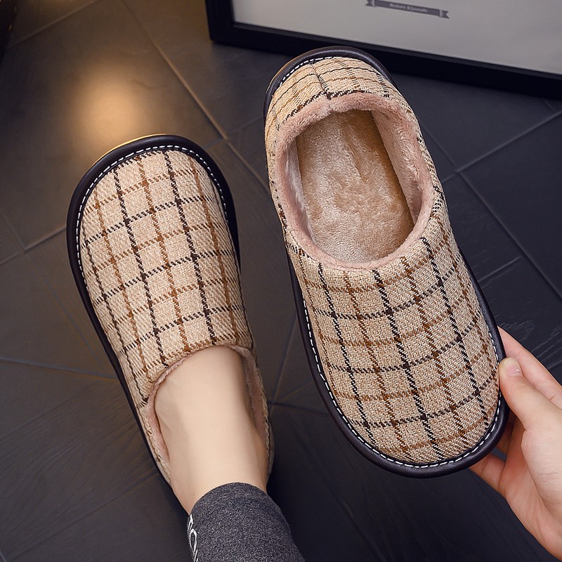 棉拖鞋包跟居家秋冬季男女室内家用防滑木地板加厚保暖包脚布拖鞋