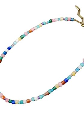 欧美轻奢自由宝石天然石彩色串珠守护项链小众真空镀18k金高保色