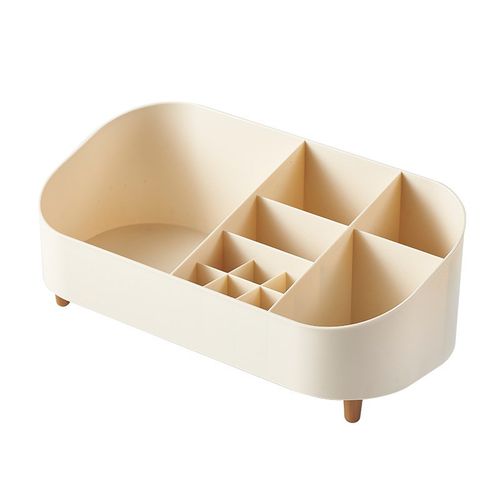 桌面化妆品收纳盒奶油白大容量化妆盒梳妆台护肤品分格置物架