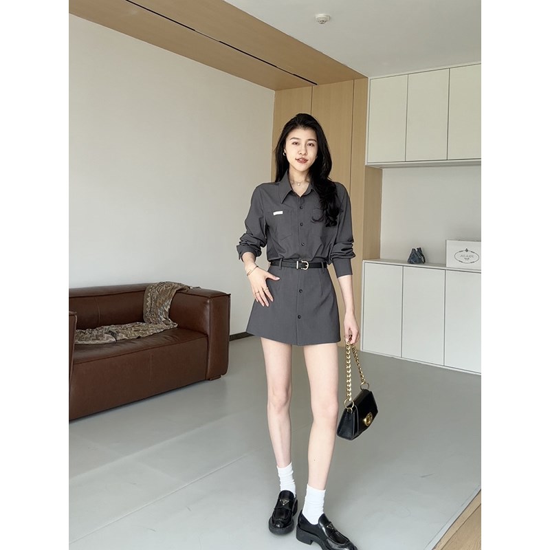 张阿星【布兰妮】2024新款复古干练气质翻领衬衫+遮肉显瘦裙裤