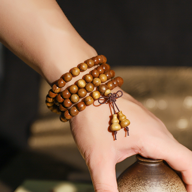 四川老料金丝楠木手串108颗沉香男女情侣佛珠阴沉木戴脖紫檀手链