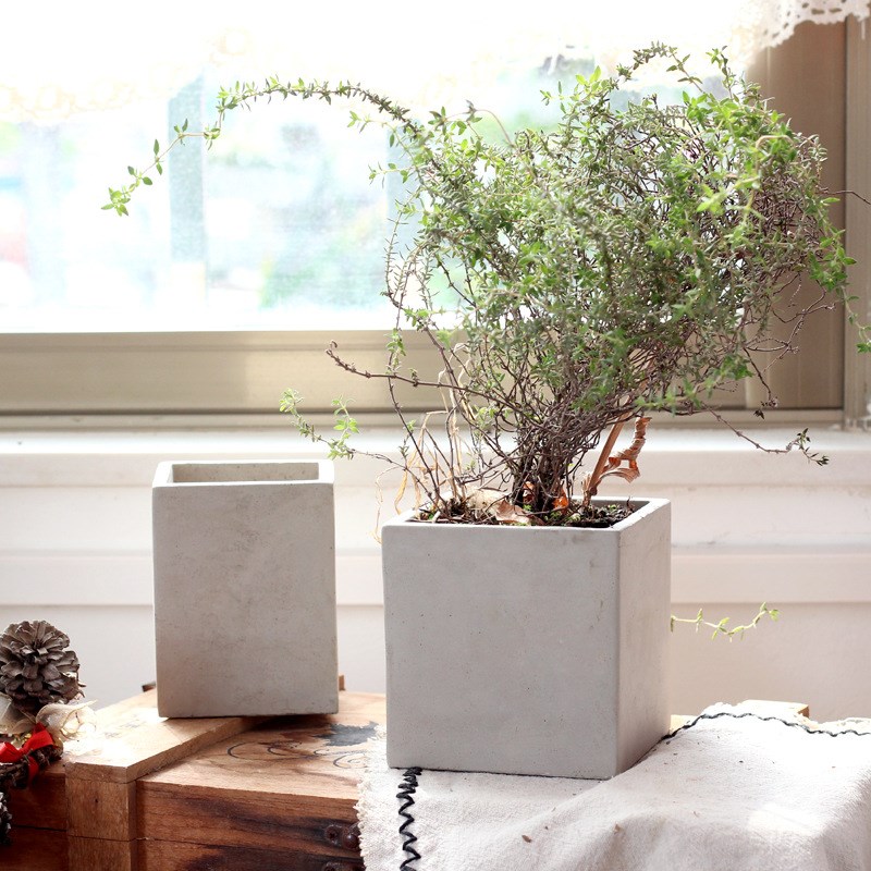 水泥花盆12CM仙人球多肉x花盆带接水托盘桌面盆栽北欧创意简约