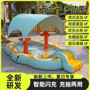 童雀儿童充气游泳池婴儿家v用遮阳滑梯户外宝宝折叠大型家庭戏水