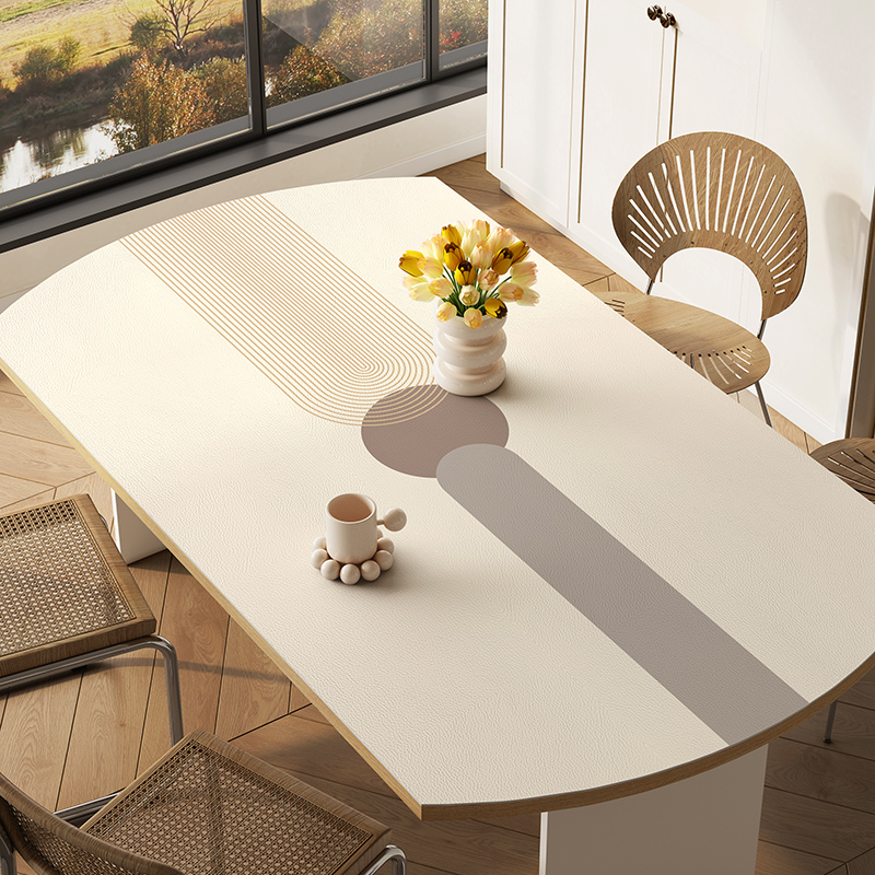 莫兰迪几何弧形台桌垫桌布pvc皮革防水防油餐桌布防烫餐桌垫子