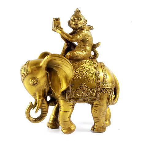 纯铜封侯拜相摆件象上封侯马上封侯加官进爵助事业全铜大象猴