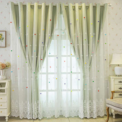 窗帘布料遮光纯色双层一体客厅卧室飘窗公主风新款简约现代绣花纱