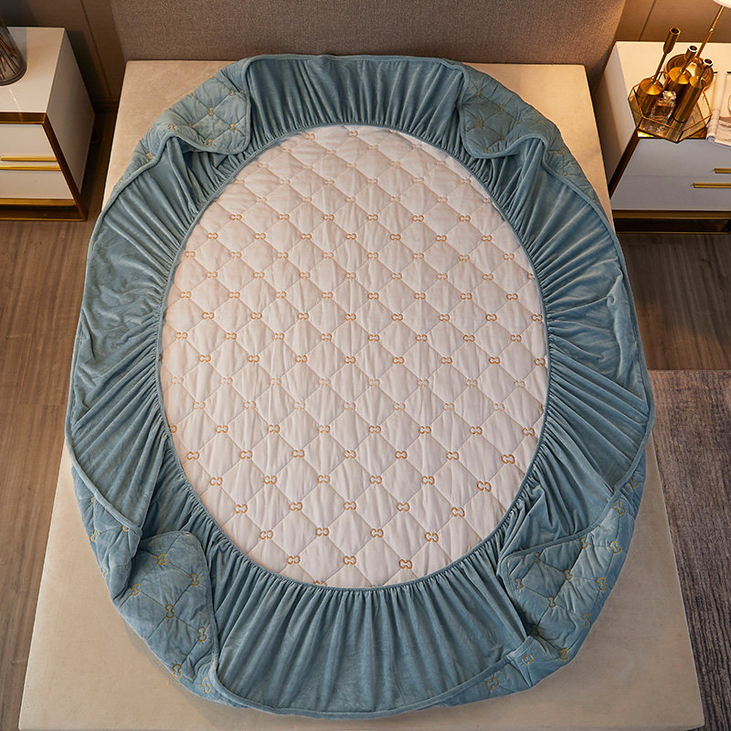 水晶绒床笠单件加厚牛奶珊瑚绒夹棉床罩冬季保暖床垫套防滑三件套