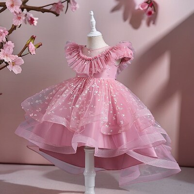 女童礼服2025新款白色短款蓬蓬裙儿童六一主持人表演服钢琴演出服