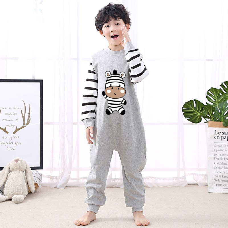 男童连体衣全棉男孩宝宝连身护肚长袖睡衣儿童春秋纯棉3-5岁6-9秋
