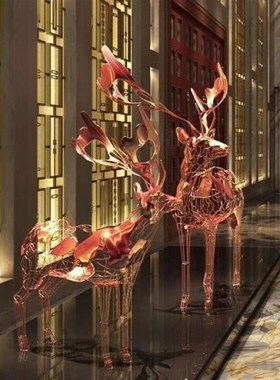 户外铁艺不锈钢镂空鹿酒店大堂内售楼处雕塑装饰金属大型装饰摆件