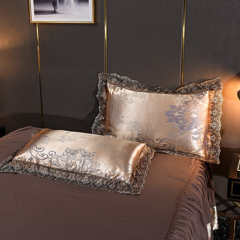 欧式贡缎提床裙四件套被套丝绸纯棉全棉双人床单婚庆高档床上用品