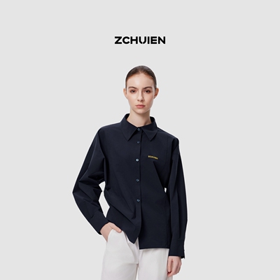 ZCHUIEN经典刺绣logo衬衫女纯色