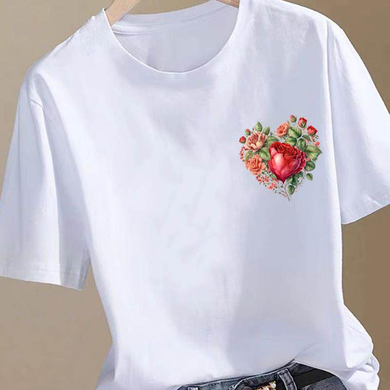 时尚洋气ins印花上衣网红女夏装圆领休闲白色可爱通勤短袖T恤