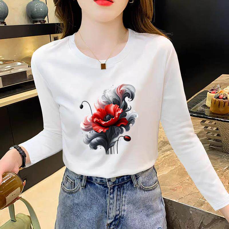 外穿显瘦上衣圆领韩版洋气印花女春秋冬季通勤时尚休闲ins长袖T恤