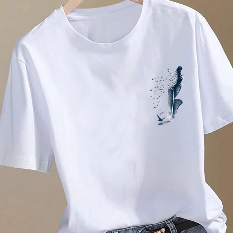 印花上衣时尚洋气ins网红女夏装圆领韩版休闲爆款INS通勤短袖T恤