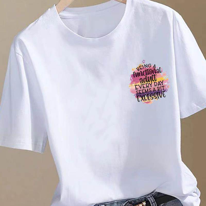 圆领韩版印花上衣时尚洋气ins网红女夏装休闲显瘦正肩通勤短袖T恤