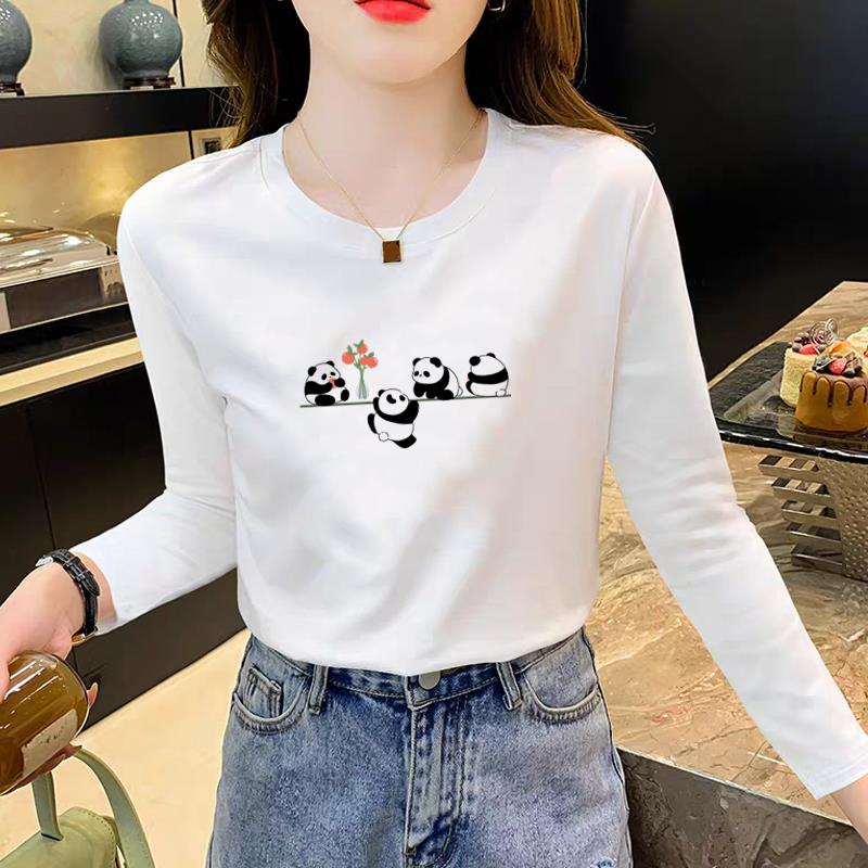 可爱显瘦圆领韩版通勤女春秋冬季时尚休闲ins洋气印花上衣长袖T恤