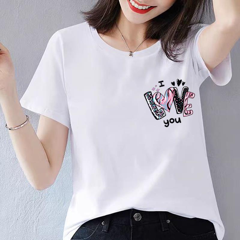 字母可爱圆领女夏装韩版印花上衣时尚洋气ins网红休闲通勤短袖T恤