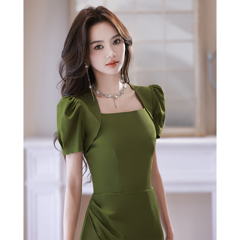 晚礼服女宴会气质轻奢小众高端高级感简单大方平时可穿绿色连衣裙