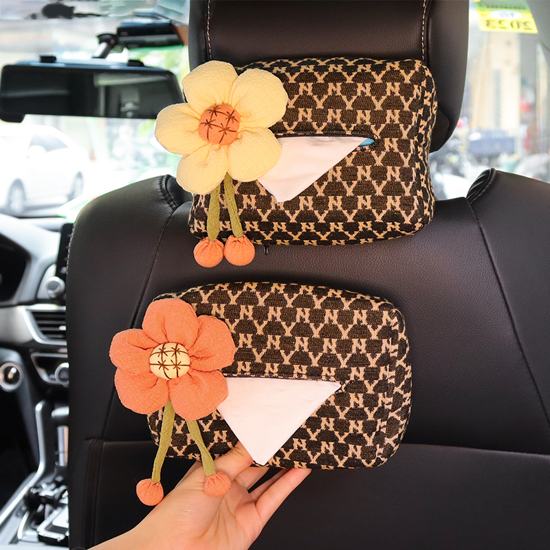 格纹汽车抽纸盒车载纸巾盒女车内扶手箱纸盒套车上内饰用品大全