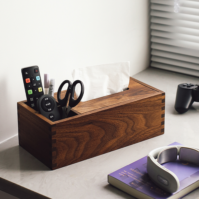 实木笔筒北美黑胡桃木轻奢复古公室桌面摆件书房木质笔筒收纳盒