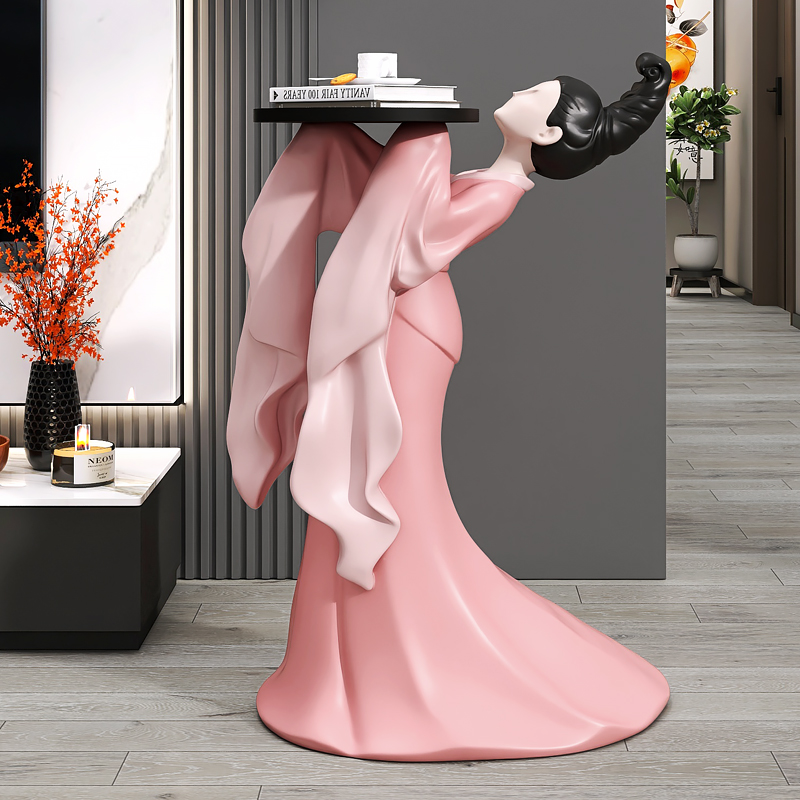 国风仕女大型落地摆件客厅电视柜沙发边几托盘床头柜乔迁新年礼物