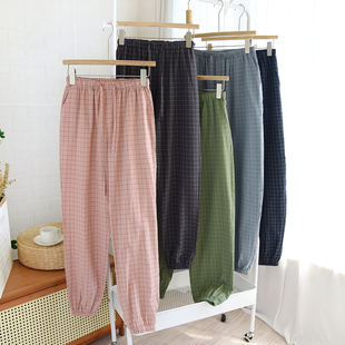 男女春秋薄款 防蚊家居裤 水洗棉收口长裤 夏季 全棉大码 情侣纯棉睡裤