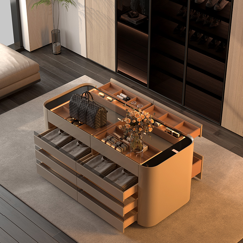 意式简约衣帽间中岛柜台首饰展示柜家用双面包包收纳柜落地柜斗柜
