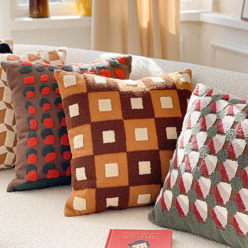 中古风几何撞色抱枕套样板间客厅沙发靠垫床上靠枕轻奢复古方枕芯