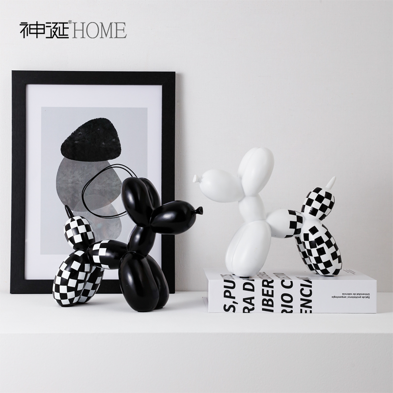 北欧简约黑白气球狗摆件家居客厅电视柜茶几小众桌面小摆件高级感